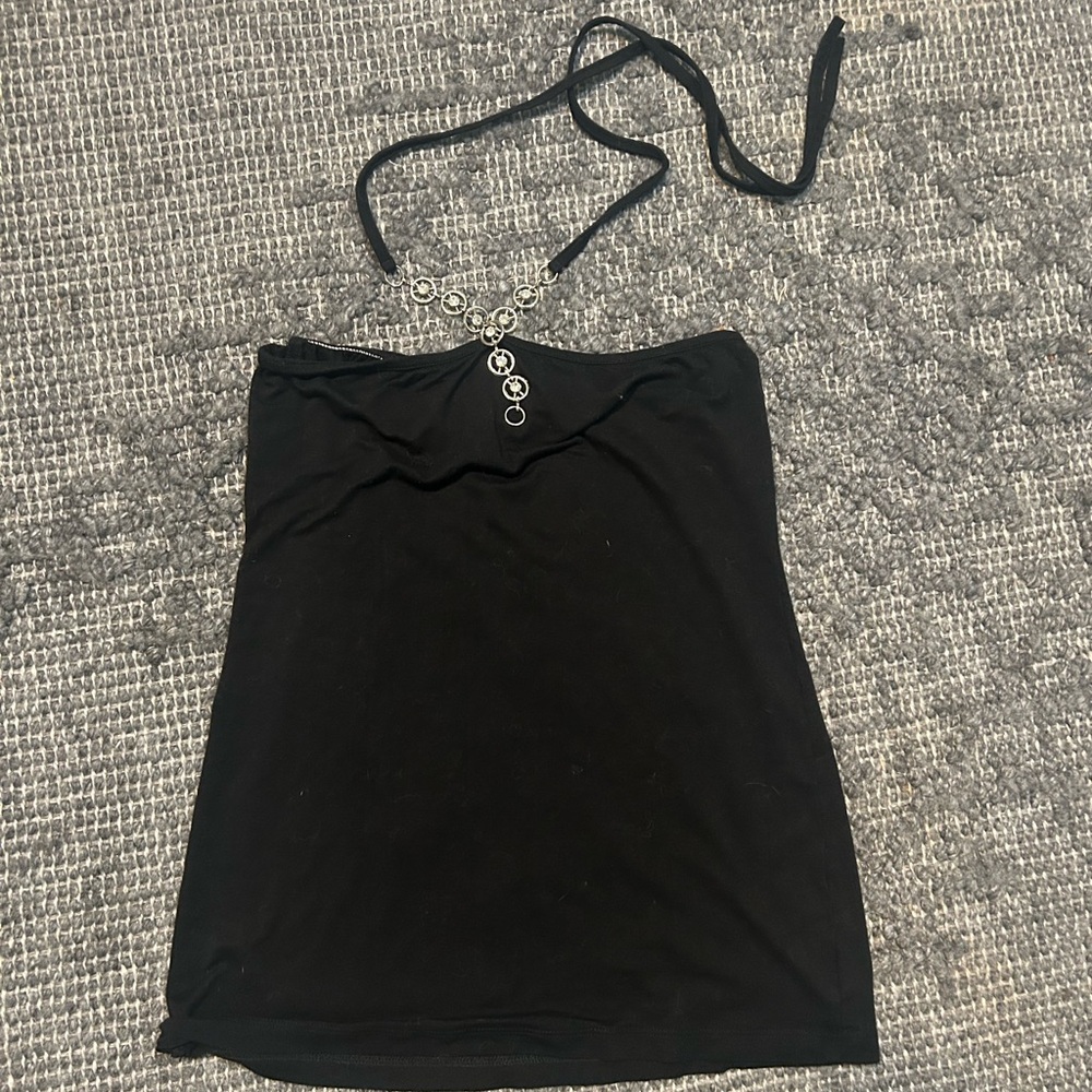 Black Halter Top with Silver Accents